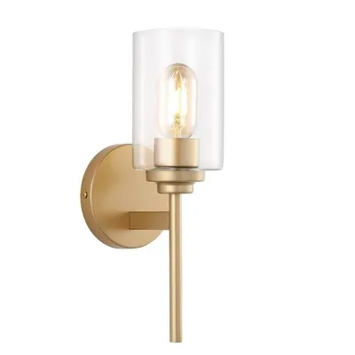 Open Box - 13" LED 1-Light Juno Industrial Iron Cylinder Wall Sconce Brass Gold/Clear - JONATHAN Y