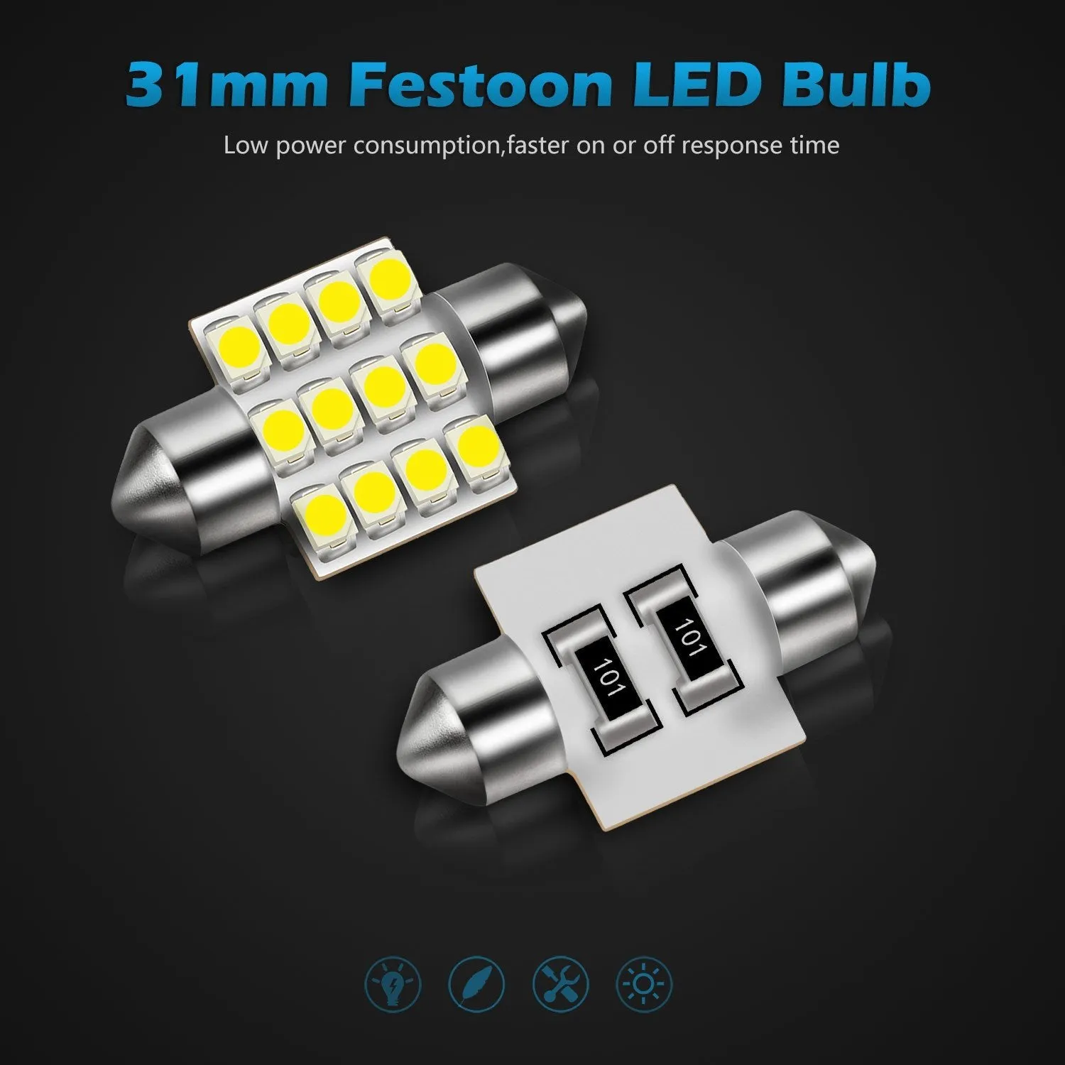 Partsam DE3175 31mm Festoon LED Bulbs White, DE3175 DE3021 LED Car Interior Dome Lights Bulbs Super Bright 6000K Error Free for Truck Dome Map Door Courtesy Trunk Lights, 8 Pack