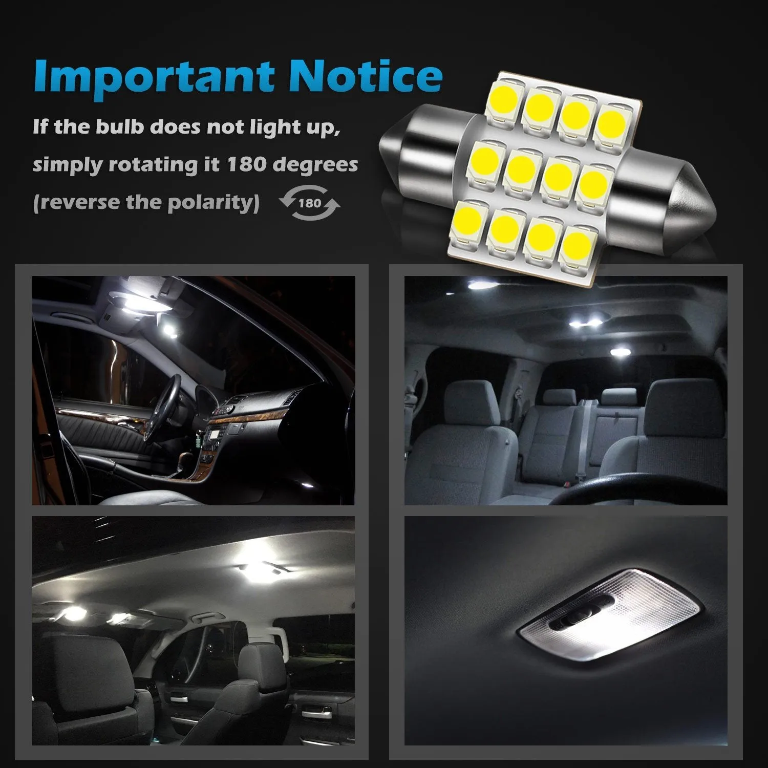 Partsam DE3175 31mm Festoon LED Bulbs White, DE3175 DE3021 LED Car Interior Dome Lights Bulbs Super Bright 6000K Error Free for Truck Dome Map Door Courtesy Trunk Lights, 8 Pack