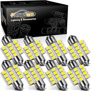 Partsam DE3175 31mm Festoon LED Bulbs White, DE3175 DE3021 LED Car Interior Dome Lights Bulbs Super Bright 6000K Error Free for Truck Dome Map Door Courtesy Trunk Lights, 8 Pack