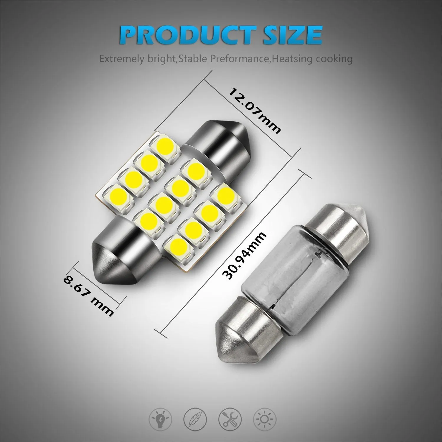 Partsam DE3175 31mm Festoon LED Bulbs White, DE3175 DE3021 LED Car Interior Dome Lights Bulbs Super Bright 6000K Error Free for Truck Dome Map Door Courtesy Trunk Lights, 8 Pack