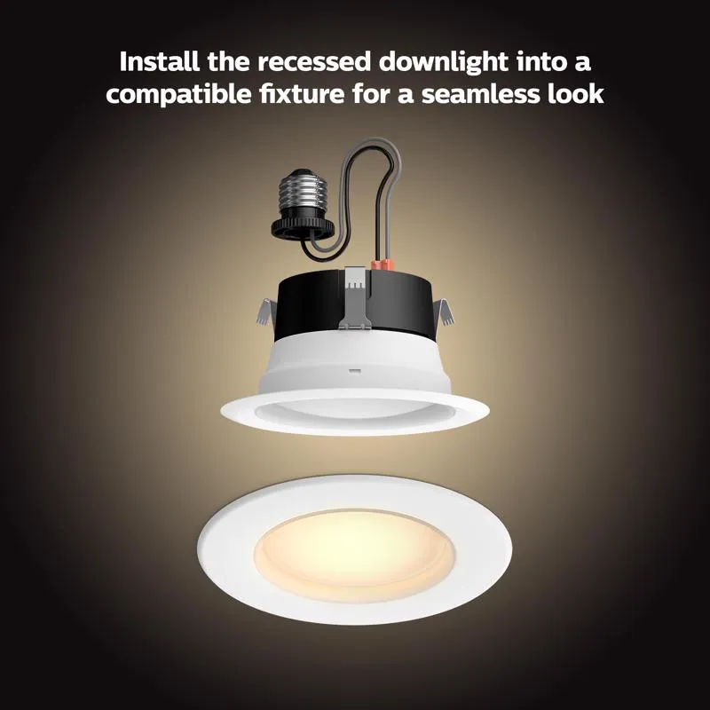 Philips HUE Warm White 4 in. W LED Smart-Enabled Retrofit Recessed Lighting 10 W