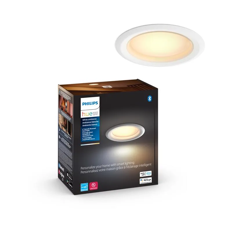 Philips HUE Warm White 4 in. W LED Smart-Enabled Retrofit Recessed Lighting 10 W