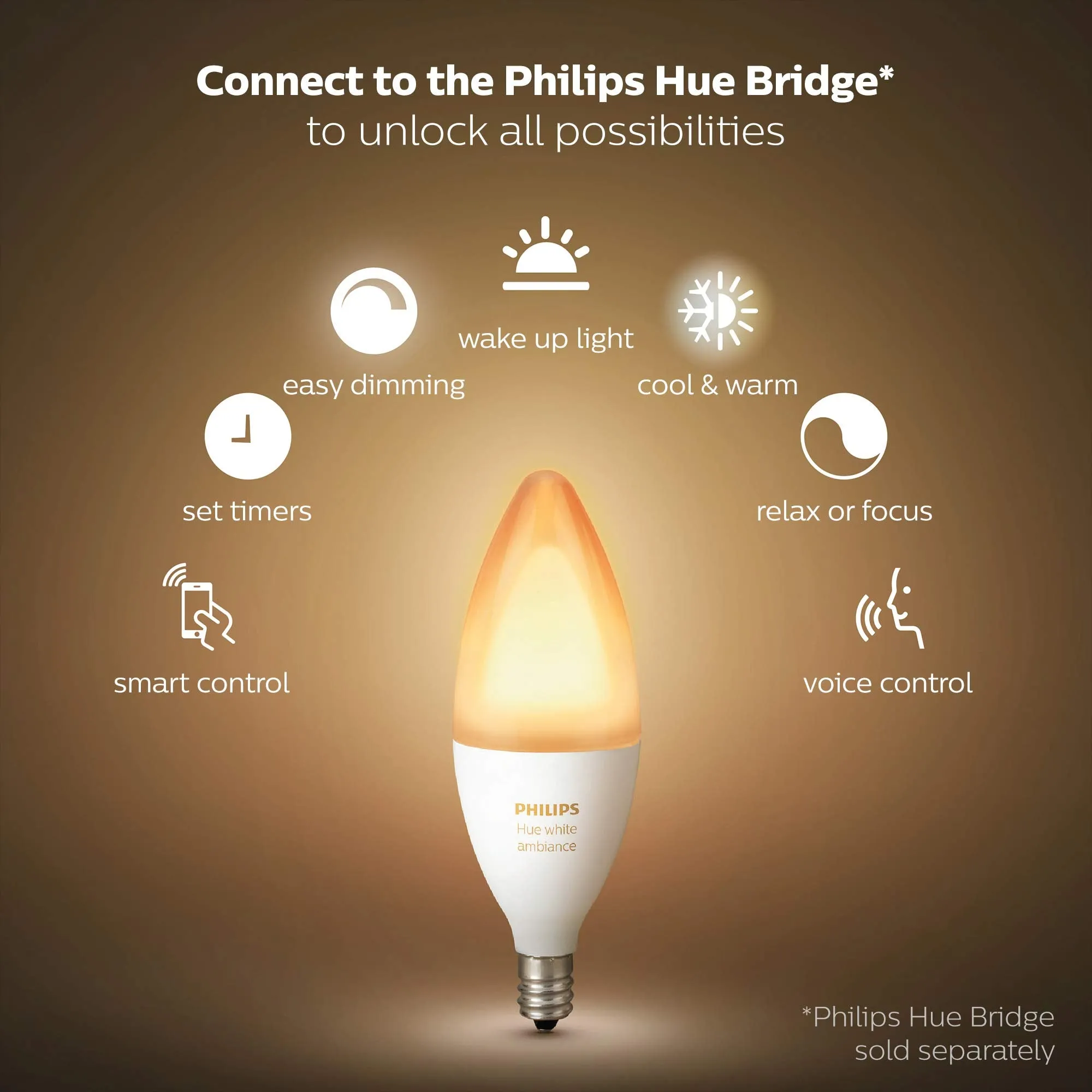 Philips Hue White Ambiance E14 LED Candle Extension, dimmable, all shades of white, controllable via app, compatible with Amazon Alexa (Echo, Echo Dot), 1-pack