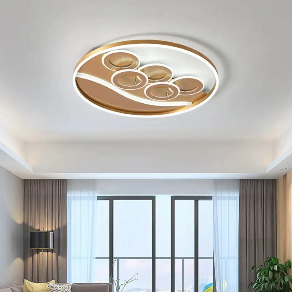 Postmodern Gold LED Flush Mount Ceiling Light with Stepless Dimming - Warm/White Light & Remote Control