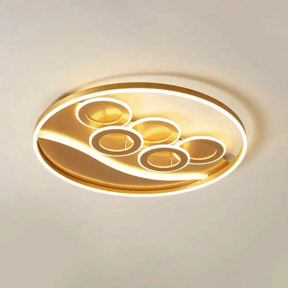 Postmodern Gold LED Flush Mount Ceiling Light with Stepless Dimming - Warm/White Light & Remote Control