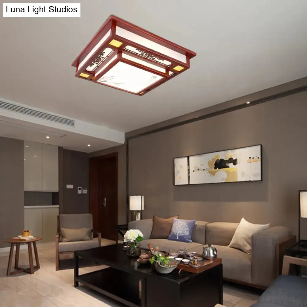 Red LED Flush Mount Ceiling Light with Traditional Square Acrylic Design for Living Room