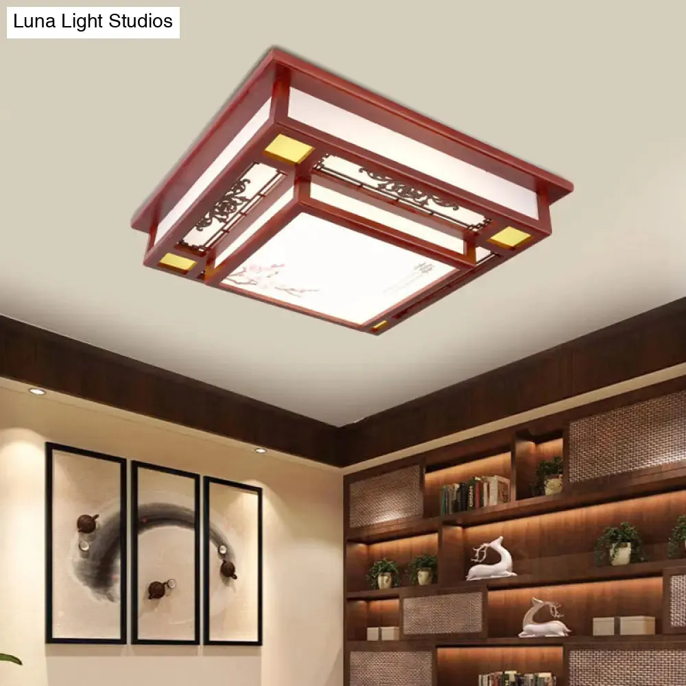 Red LED Flush Mount Ceiling Light with Traditional Square Acrylic Design for Living Room