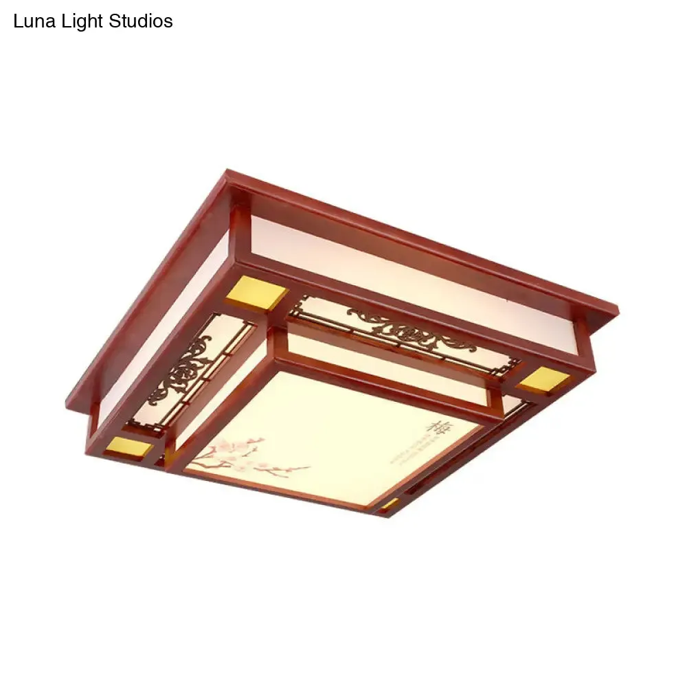 Red LED Flush Mount Ceiling Light with Traditional Square Acrylic Design for Living Room