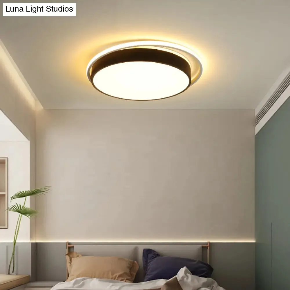 Round Flush Mount LED Ceiling Light in Simple Acrylic Design - Black/Gold Finish - Remotely Dimmable - 10"/18"/21.5" Width - Warm/White Light Options