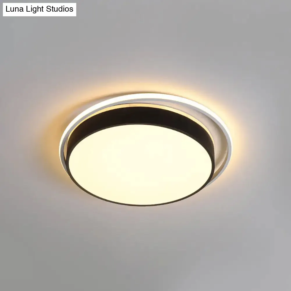 Round Flush Mount LED Ceiling Light in Simple Acrylic Design - Black/Gold Finish - Remotely Dimmable - 10"/18"/21.5" Width - Warm/White Light Options