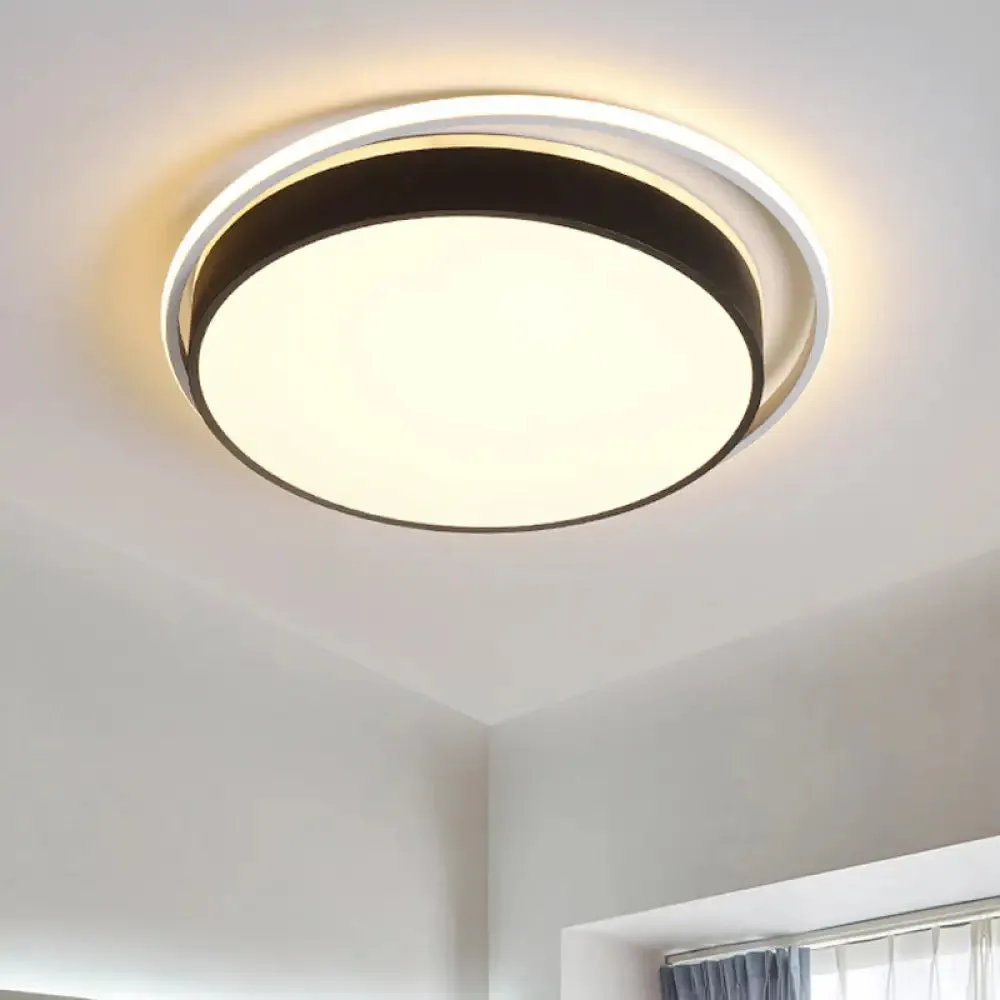 Round Flush Mount LED Ceiling Light in Simple Acrylic Design - Black/Gold Finish - Remotely Dimmable - 10"/18"/21.5" Width - Warm/White Light Options