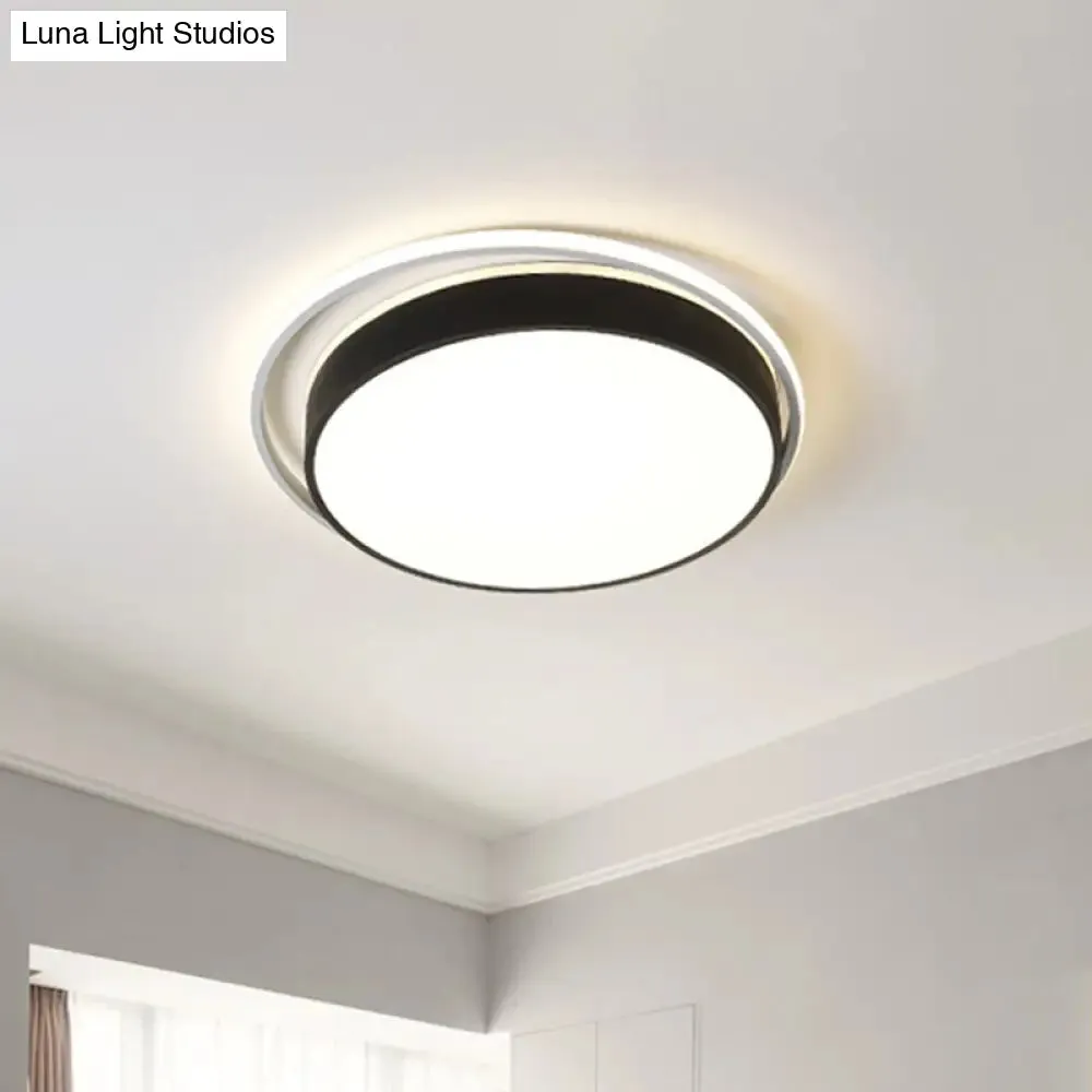 Round Flush Mount LED Ceiling Light in Simple Acrylic Design - Black/Gold Finish - Remotely Dimmable - 10"/18"/21.5" Width - Warm/White Light Options