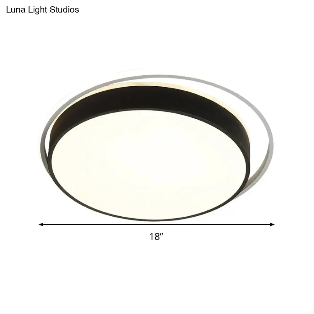 Round Flush Mount LED Ceiling Light in Simple Acrylic Design - Black/Gold Finish - Remotely Dimmable - 10"/18"/21.5" Width - Warm/White Light Options