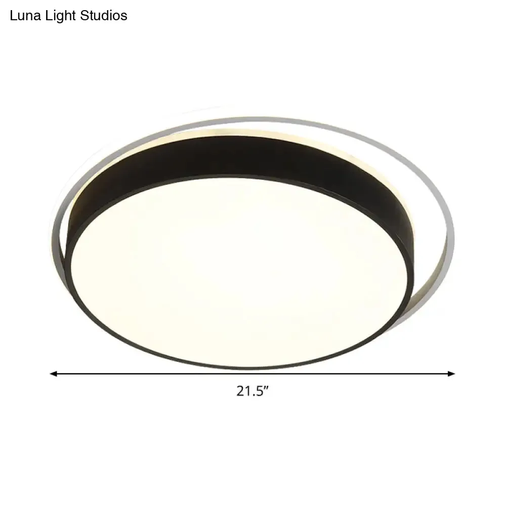 Round Flush Mount LED Ceiling Light in Simple Acrylic Design - Black/Gold Finish - Remotely Dimmable - 10"/18"/21.5" Width - Warm/White Light Options