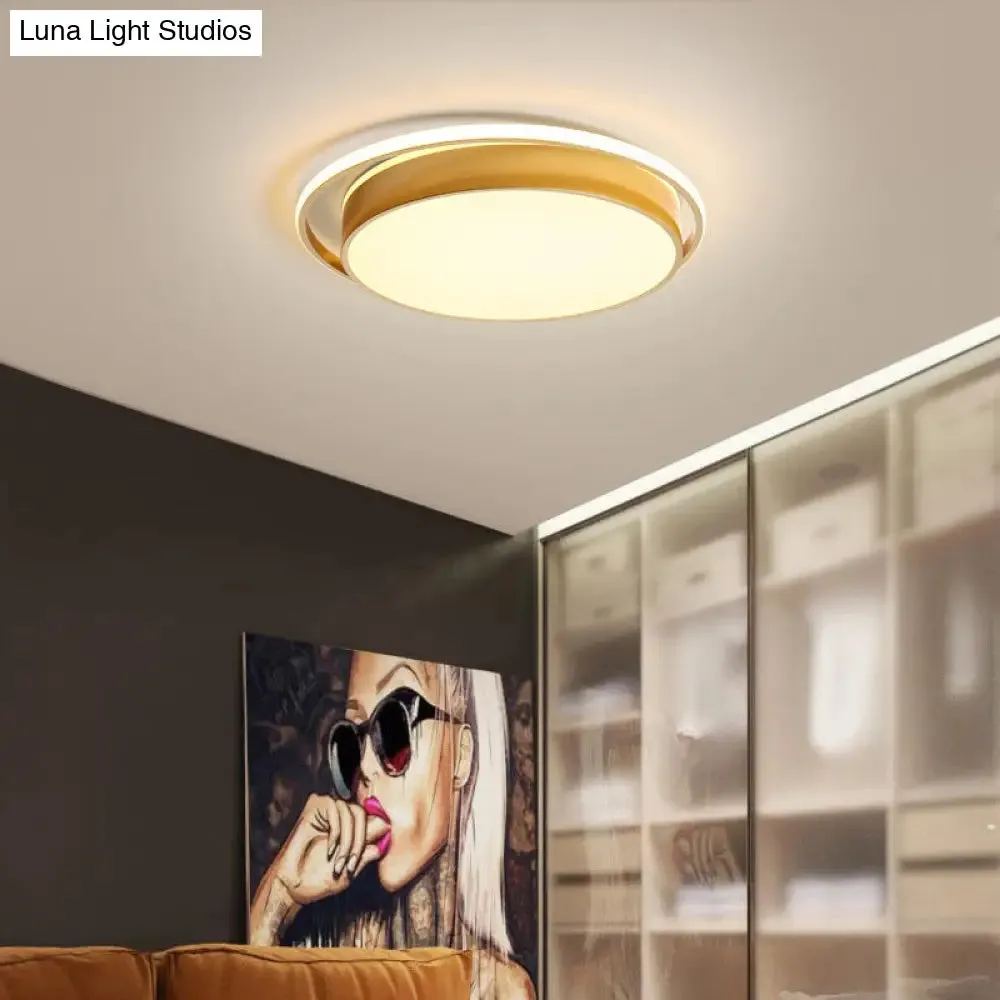 Round Flush Mount LED Ceiling Light in Simple Acrylic Design - Black/Gold Finish - Remotely Dimmable - 10"/18"/21.5" Width - Warm/White Light Options