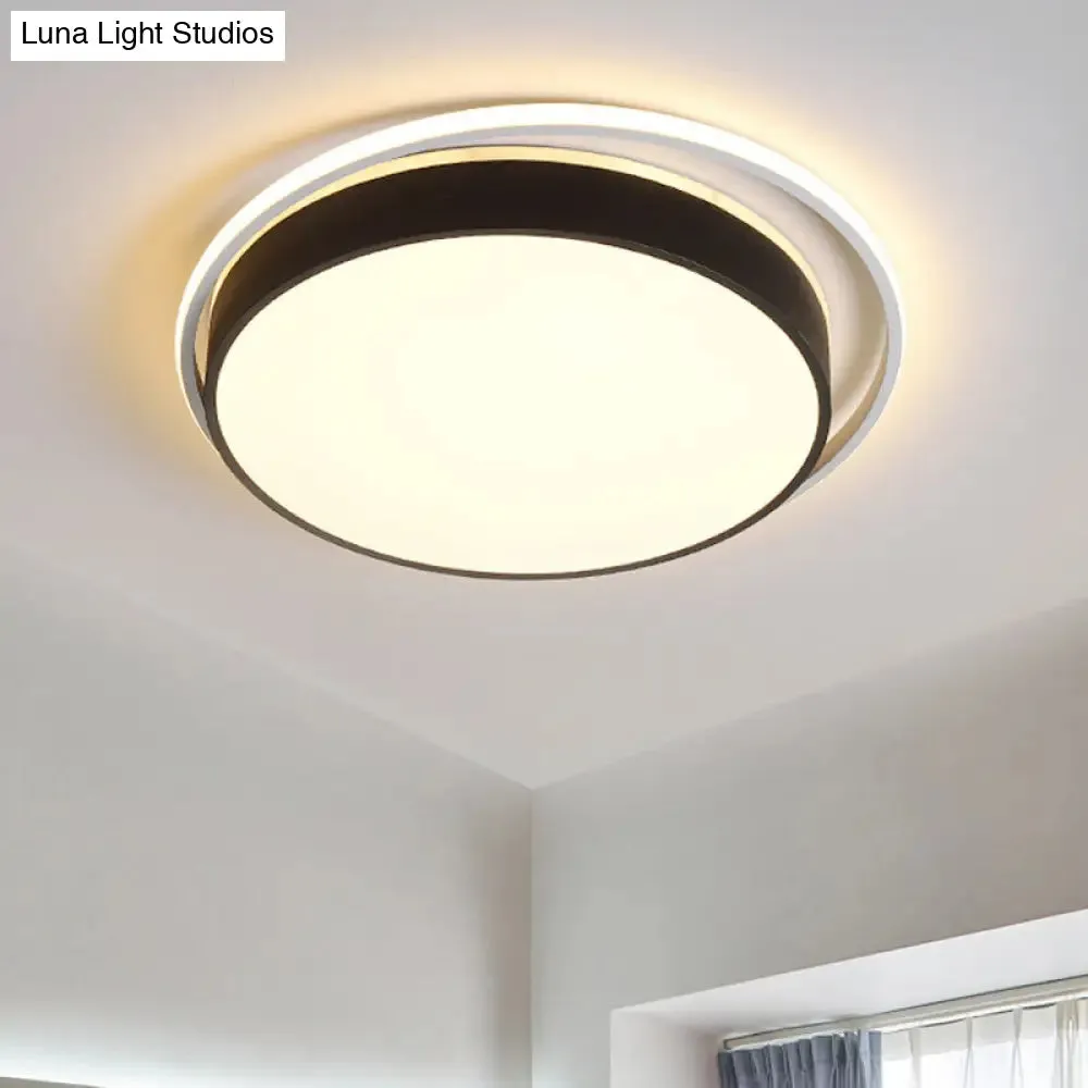 Round Flush Mount LED Ceiling Light in Simple Acrylic Design - Black/Gold Finish - Remotely Dimmable - 10"/18"/21.5" Width - Warm/White Light Options