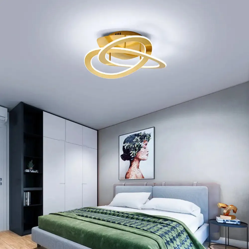 Semi Flush Mount LED Bedroom Ceiling Light with Acrylic Shade - White/Gold Finish, Warm/White Light (21.5"/29.5" W)