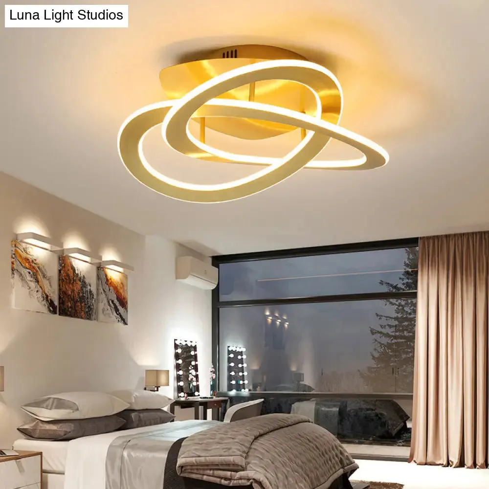 Semi Flush Mount LED Bedroom Ceiling Light with Acrylic Shade - White/Gold Finish, Warm/White Light (21.5"/29.5" W)