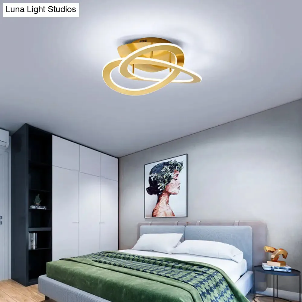 Semi Flush Mount LED Bedroom Ceiling Light with Acrylic Shade - White/Gold Finish, Warm/White Light (21.5"/29.5" W)