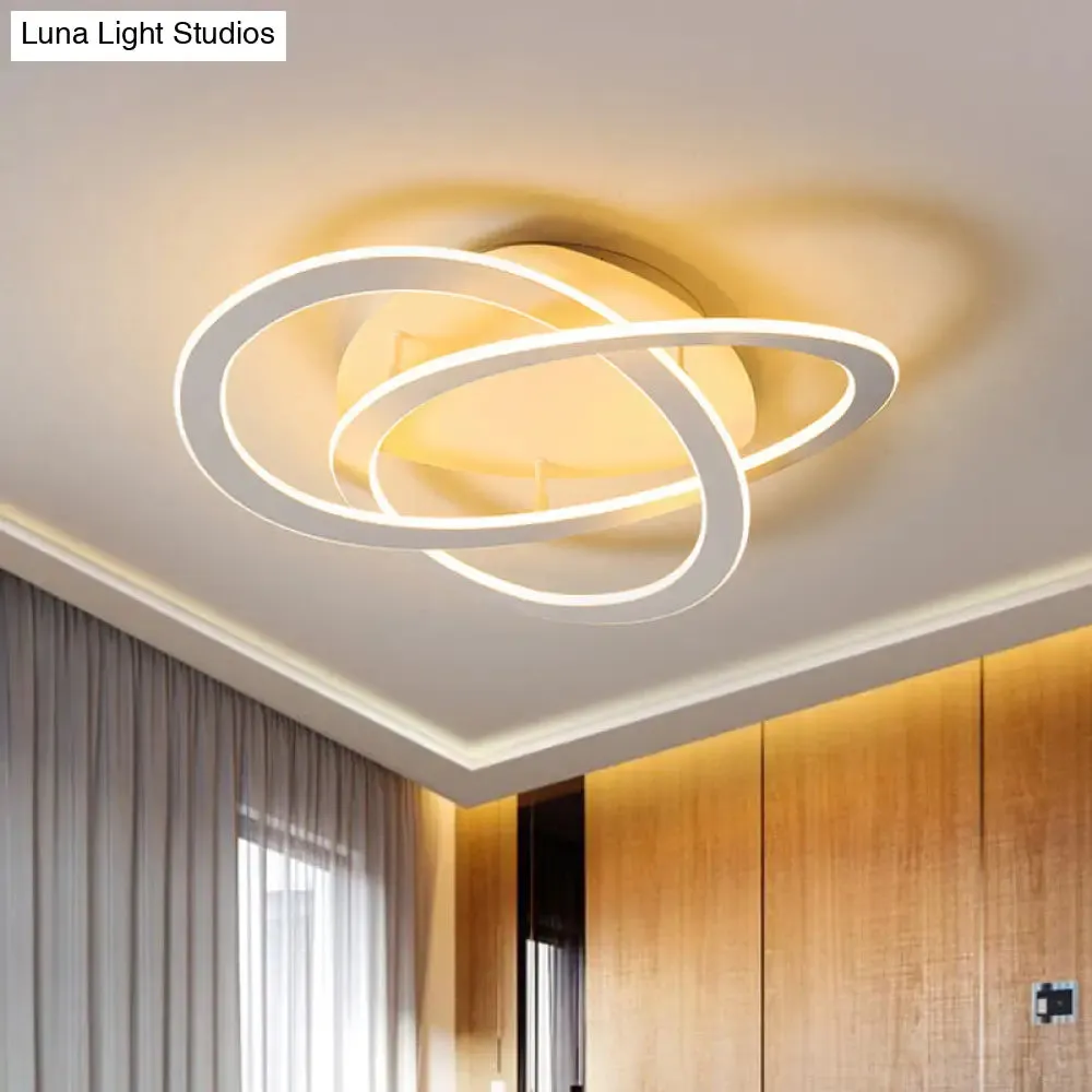 Semi Flush Mount LED Bedroom Ceiling Light with Acrylic Shade - White/Gold Finish, Warm/White Light (21.5"/29.5" W)