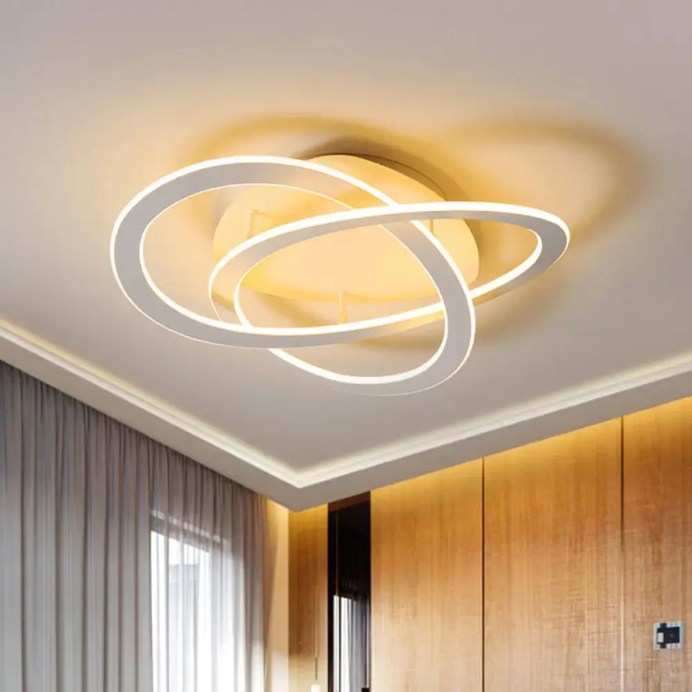 Semi Flush Mount LED Bedroom Ceiling Light with Acrylic Shade - White/Gold Finish, Warm/White Light (21.5"/29.5" W)