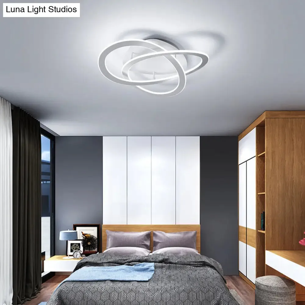 Semi Flush Mount LED Bedroom Ceiling Light with Acrylic Shade - White/Gold Finish, Warm/White Light (21.5"/29.5" W)