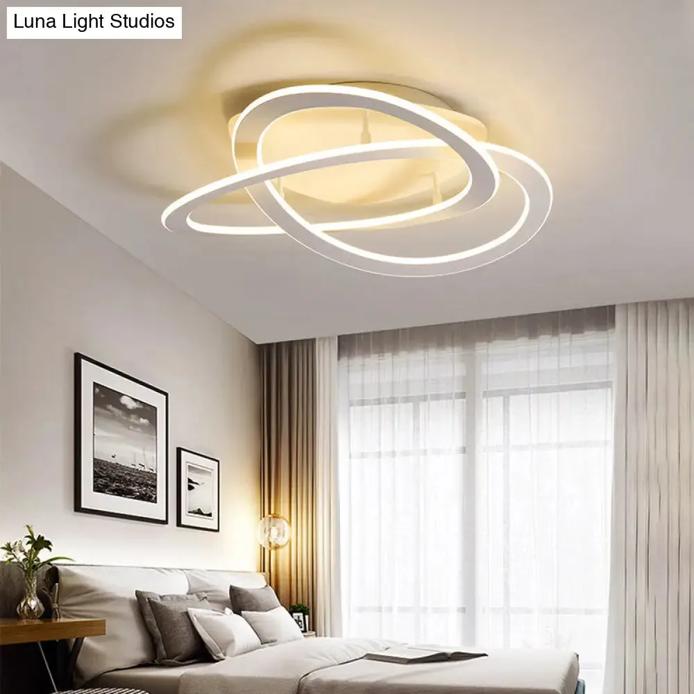 Semi Flush Mount LED Bedroom Ceiling Light with Acrylic Shade - White/Gold Finish, Warm/White Light (21.5"/29.5" W)