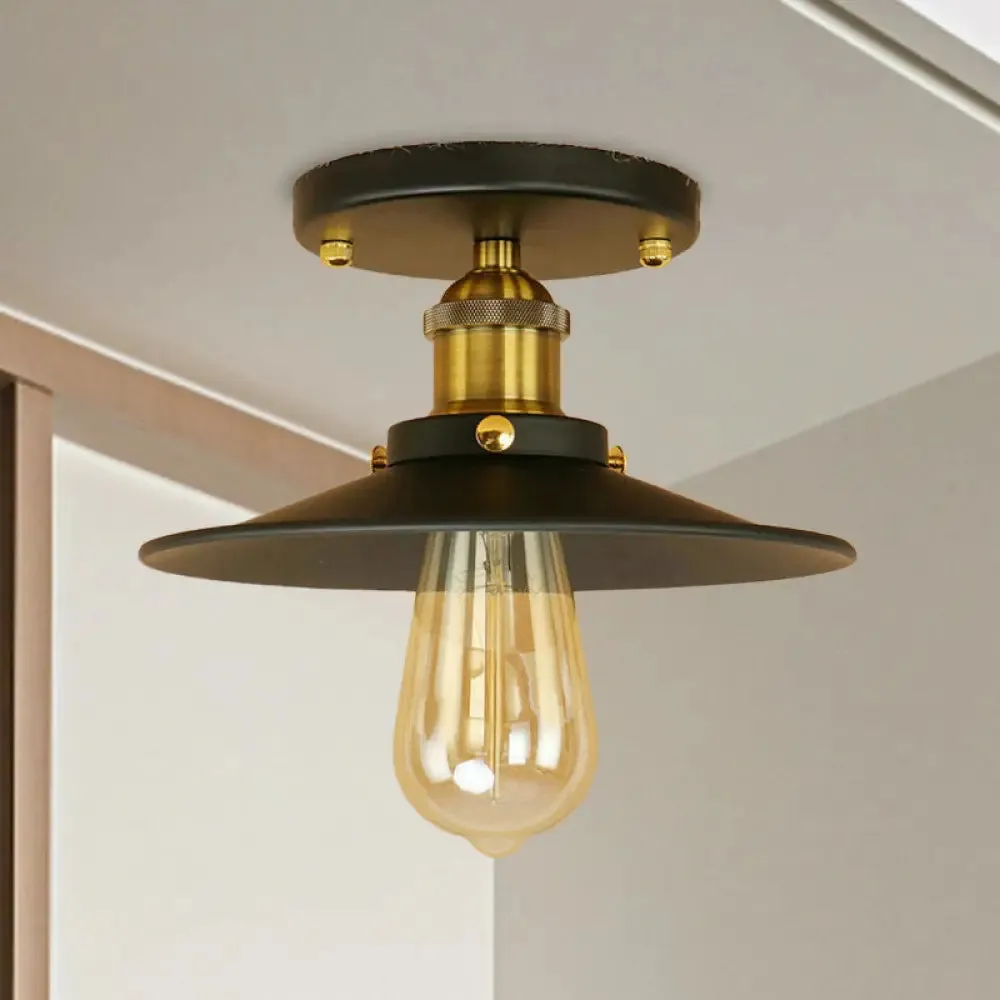 Sleek Saucer Ceiling Light in Black/White for Kitchen - Loft Semi Flush Mount Lighting with 1 Bulb