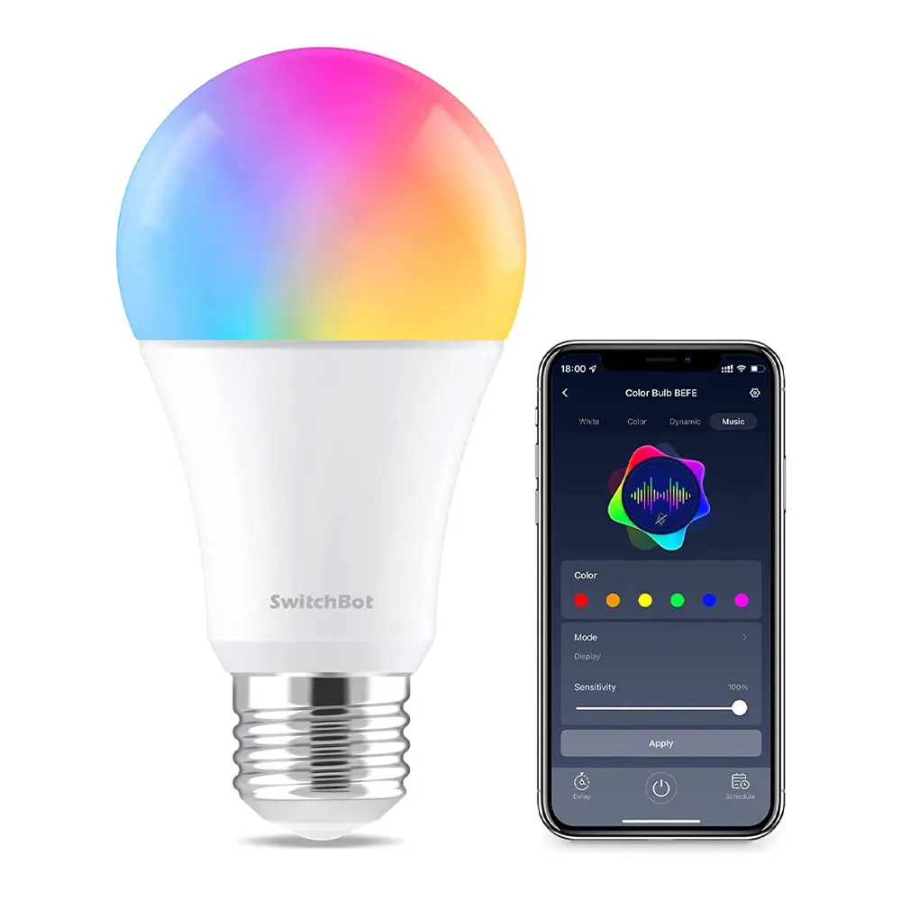 SwitchBot LED Color Bulb, E26 | Works with Alexa & Google, RGB Multicolor 10W 800lms Equals 60W Bulb, WiFi, No Hub Required