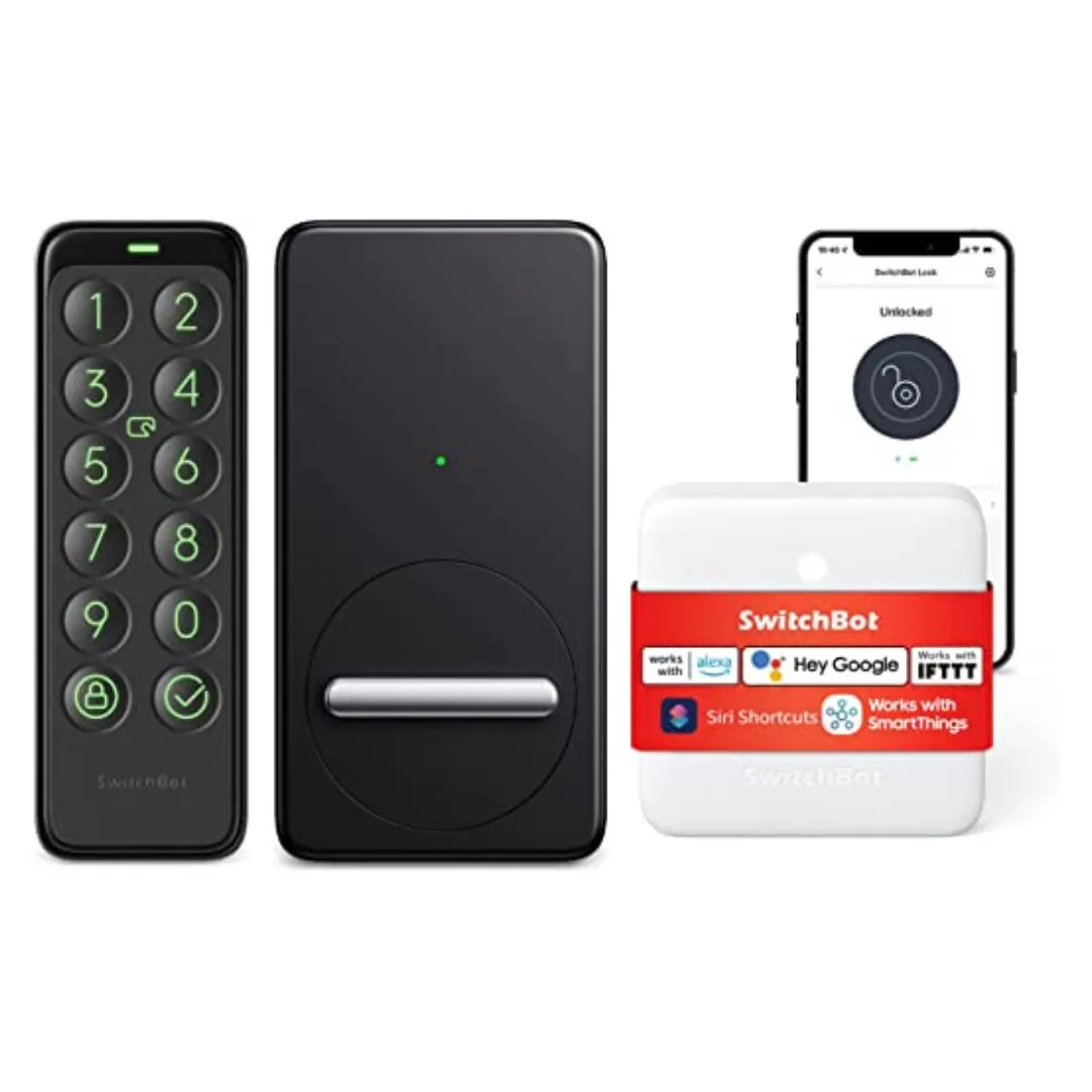 SwitchBot Lock and SwitchBot Hub Mini Bundle | Smart Bluetooth Electronic Deadbolt, Keyless Entry Door Lock for Front Door, Compatible with WiFi Bridge