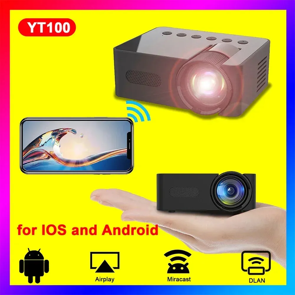 YT100 Portable Smart Projector WiFi Mini Projector HD Video Projector Compatible For Smart Phones Tablet Accessories